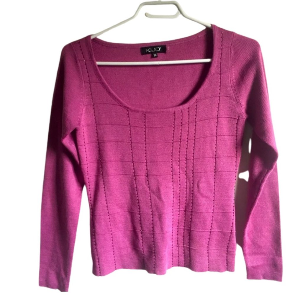 Pink Scoop Neck Long Sleeve Top